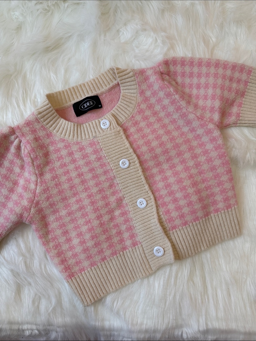 Cider Pink & Cream Houndstooth Crop Cardigan